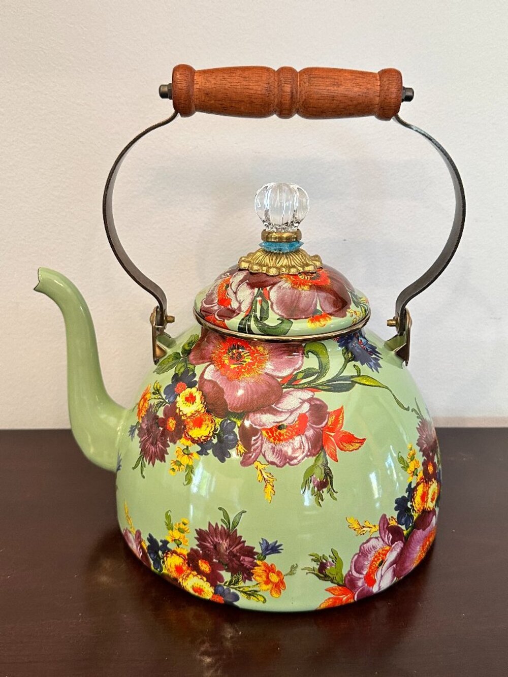 MacKenzie-Childs Green Flower Market Tea Kettle 3 qt. Enamel Retired (Read)